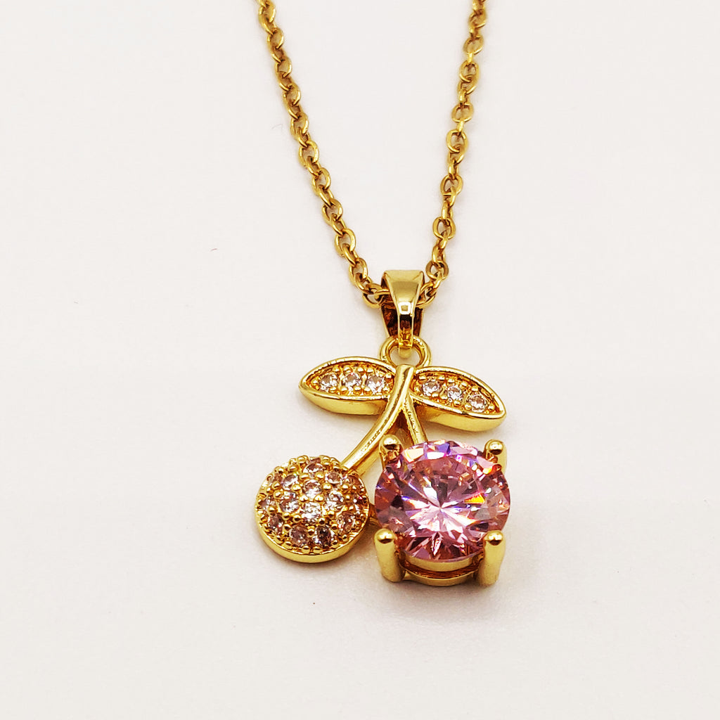 Collier Cerises Cristaux et Cristal Rose Luxe