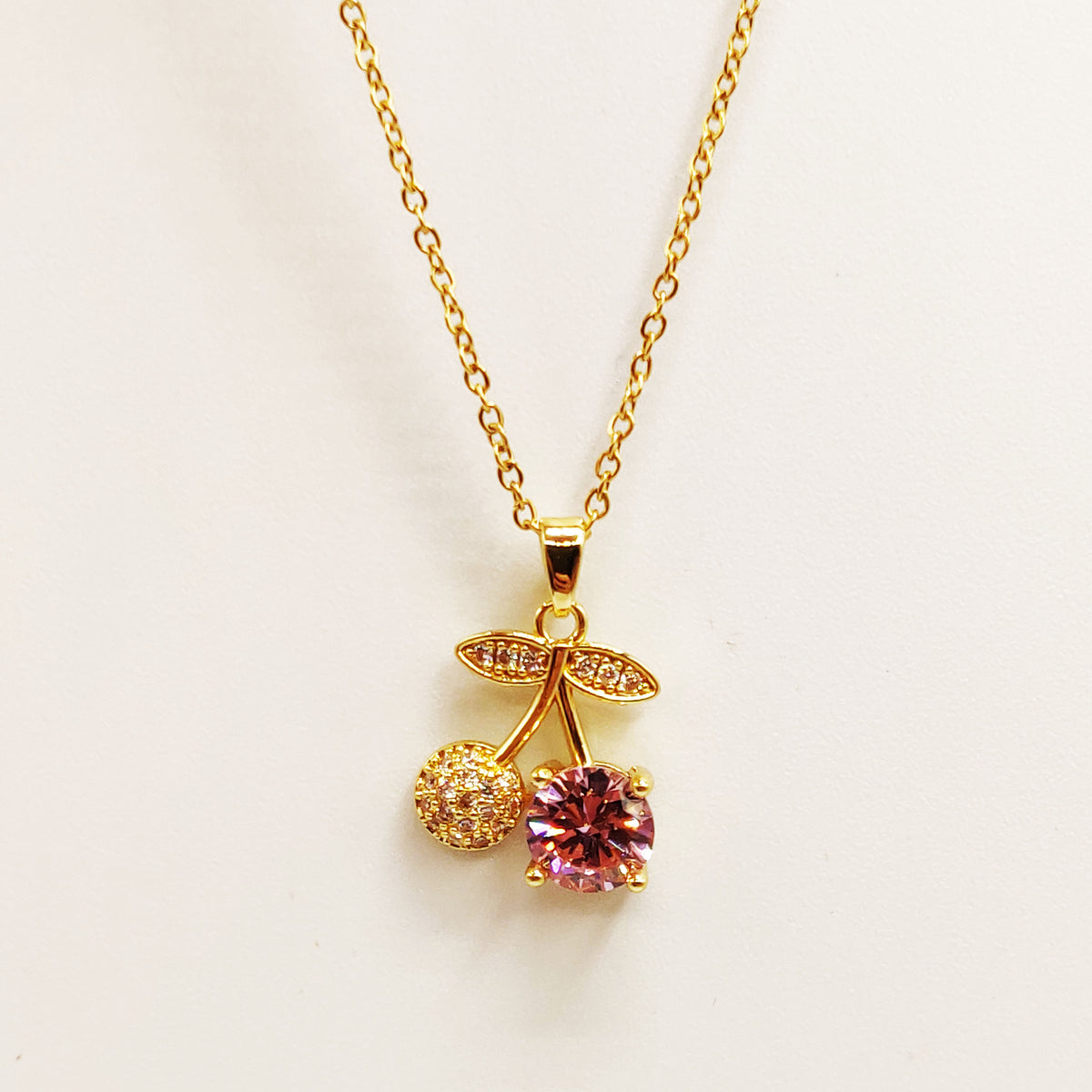 Collier Cerises Cristaux et Cristal Rose Luxe