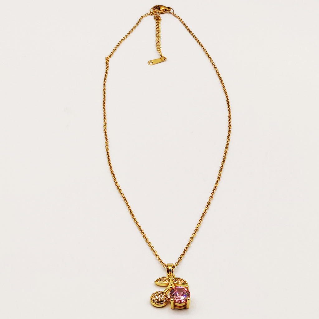 Collier Cerises Cristaux et Cristal Rose Luxe