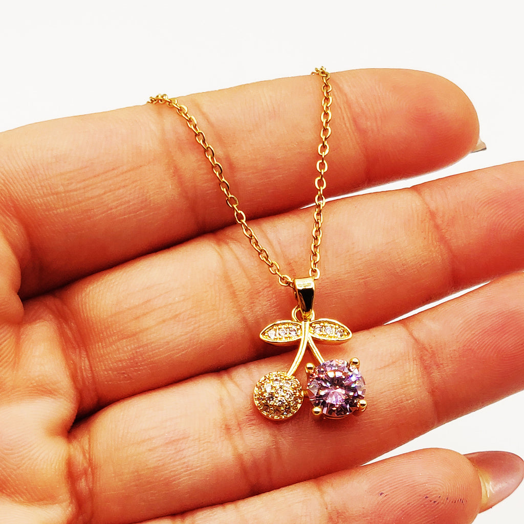 Collier Cerises Cristaux et Cristal Rose Luxe