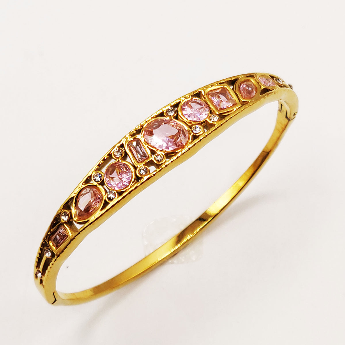 Bracelet Rigide Cristaux Multi Formes Roses Luxe