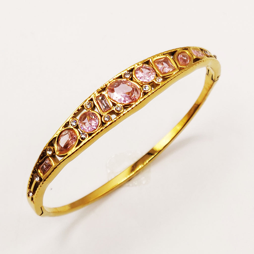 Bracelet Rigide Cristaux Multi Formes Roses Luxe