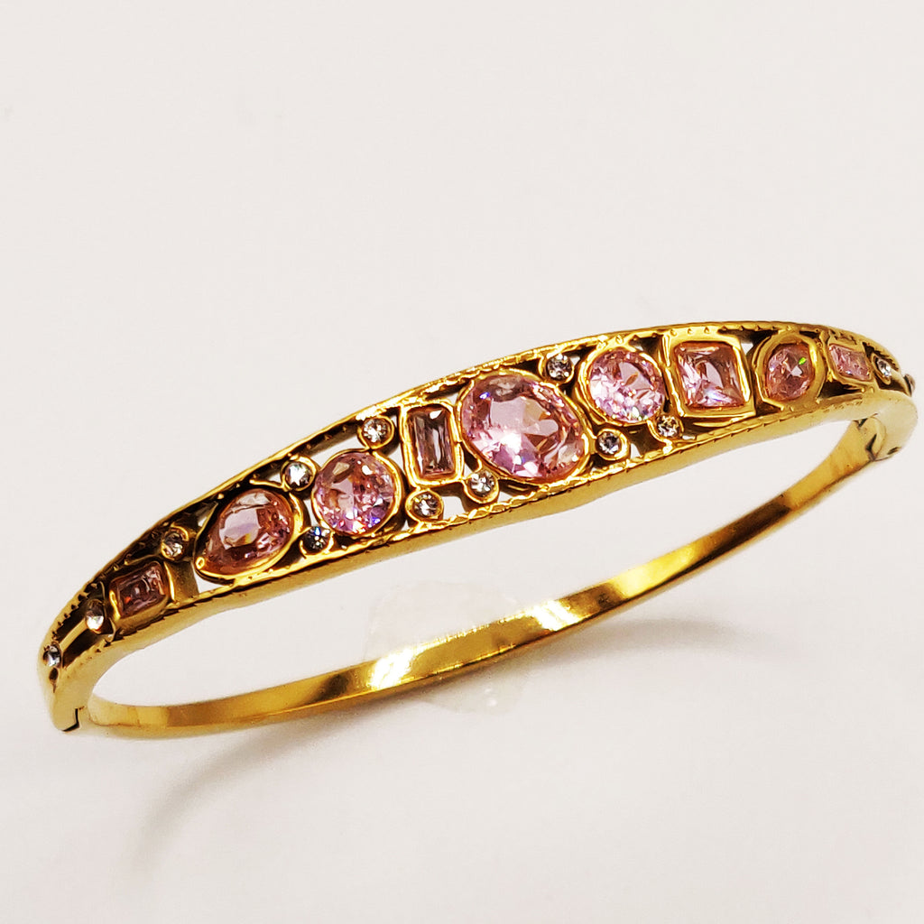 Bracelet Rigide Cristaux Multi Formes Roses Luxe