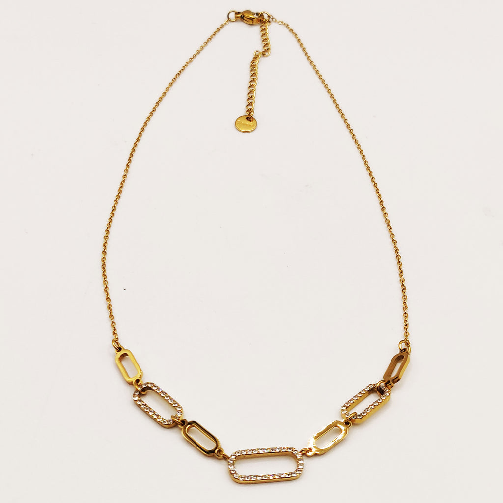 Collier Chaîne Maillons Ovales Dorés et Cristaux Luxe