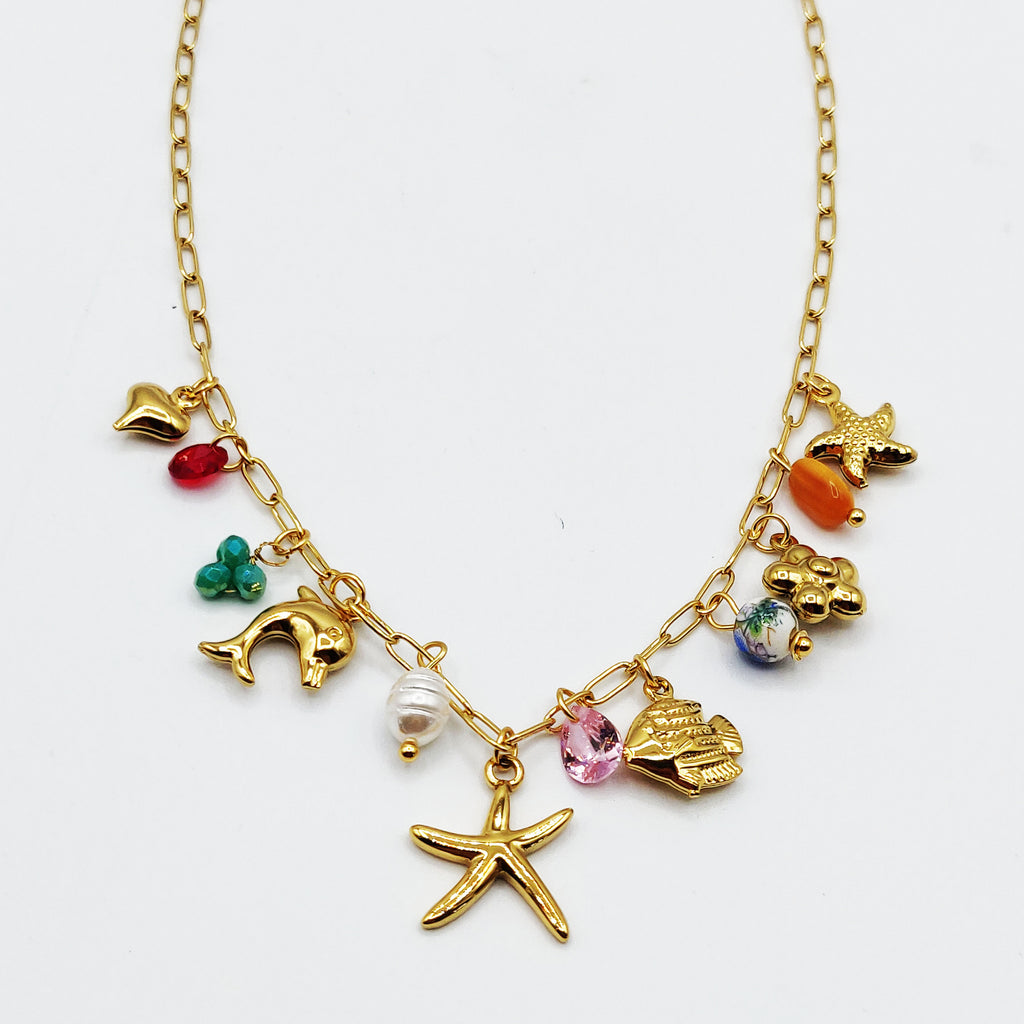 Collier Bibelots de la Mer et Perles d'imitation Multicolores Luxe