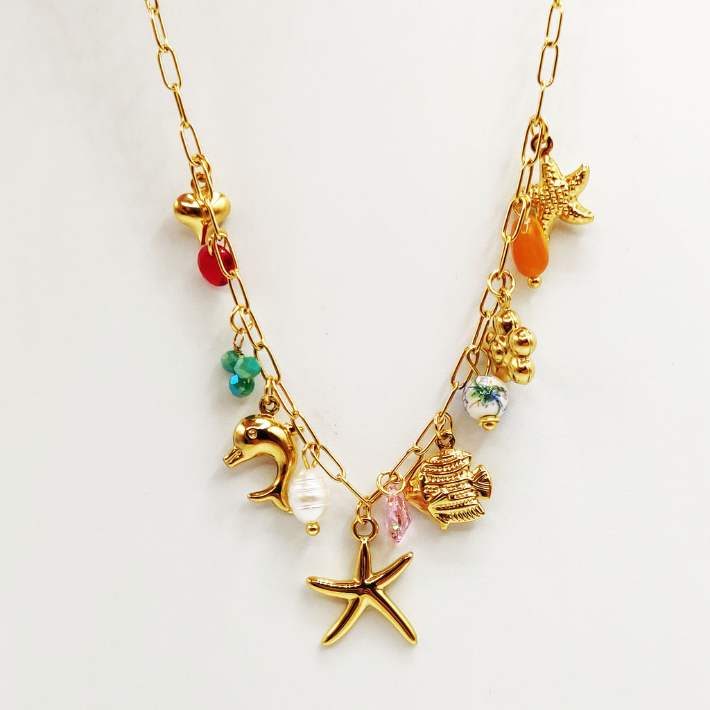 Collier Bibelots de la Mer et Perles d'imitation Multicolores Luxe