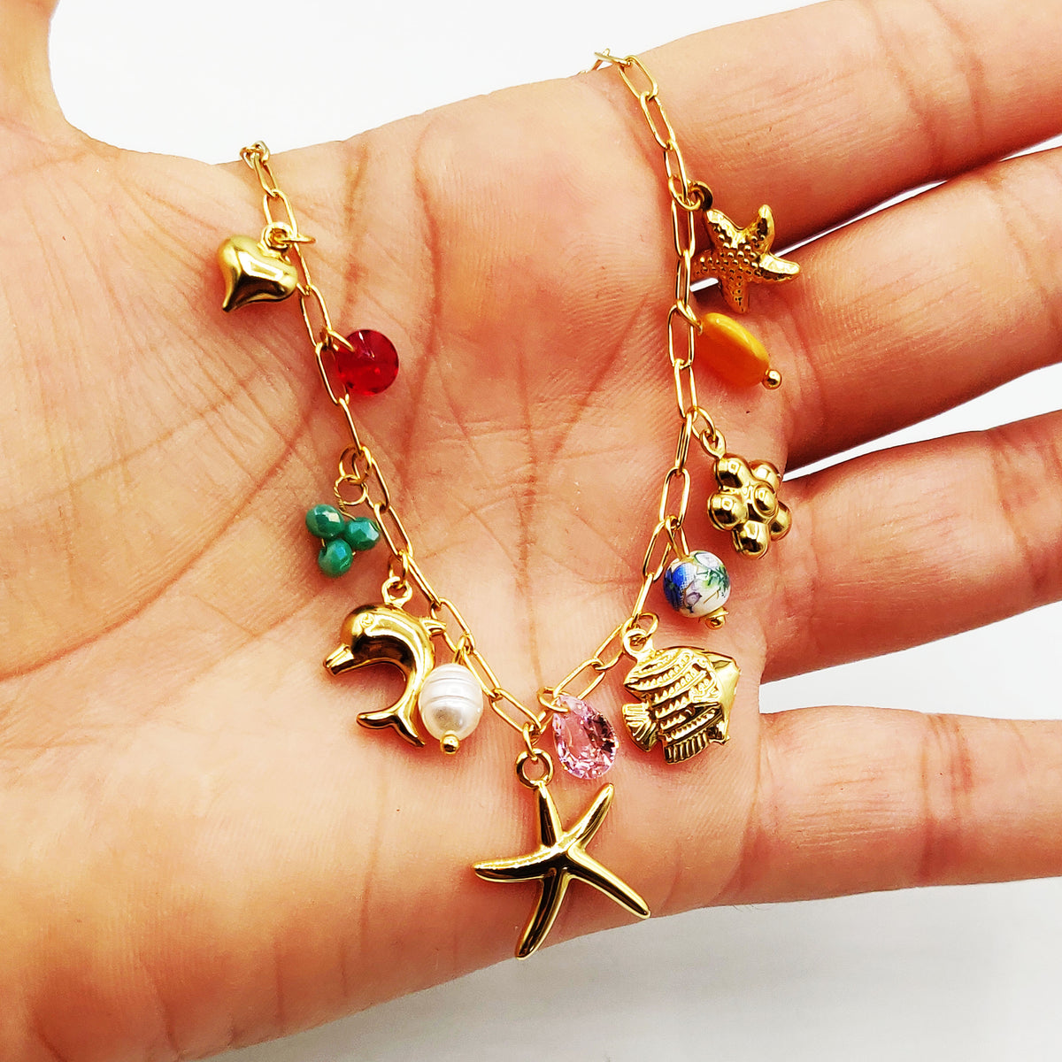 Collier Bibelots de la Mer et Perles d'imitation Multicolores Luxe