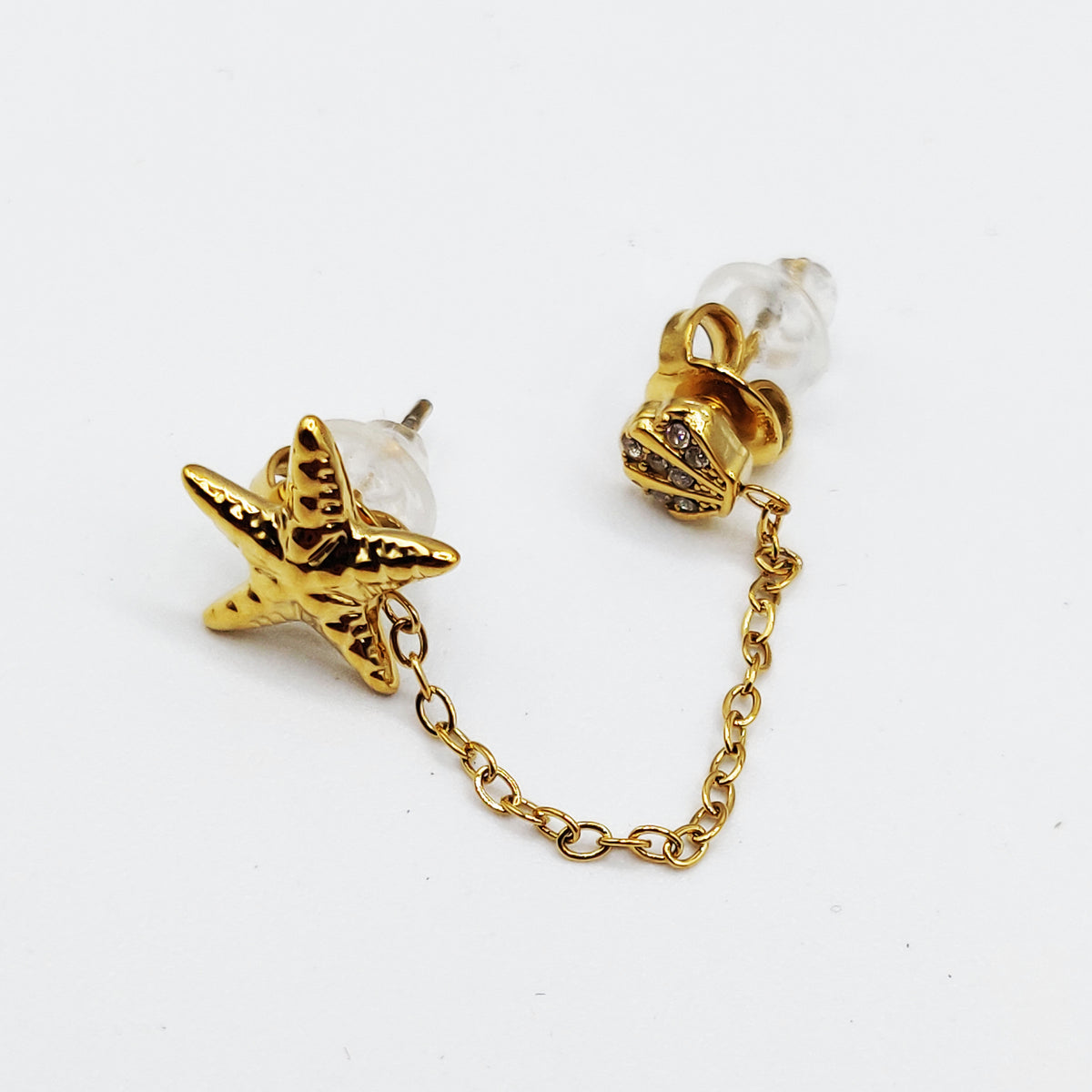 Boucle d'oreille 2 Trous Étoile et Coquillage Cristaux Luxe