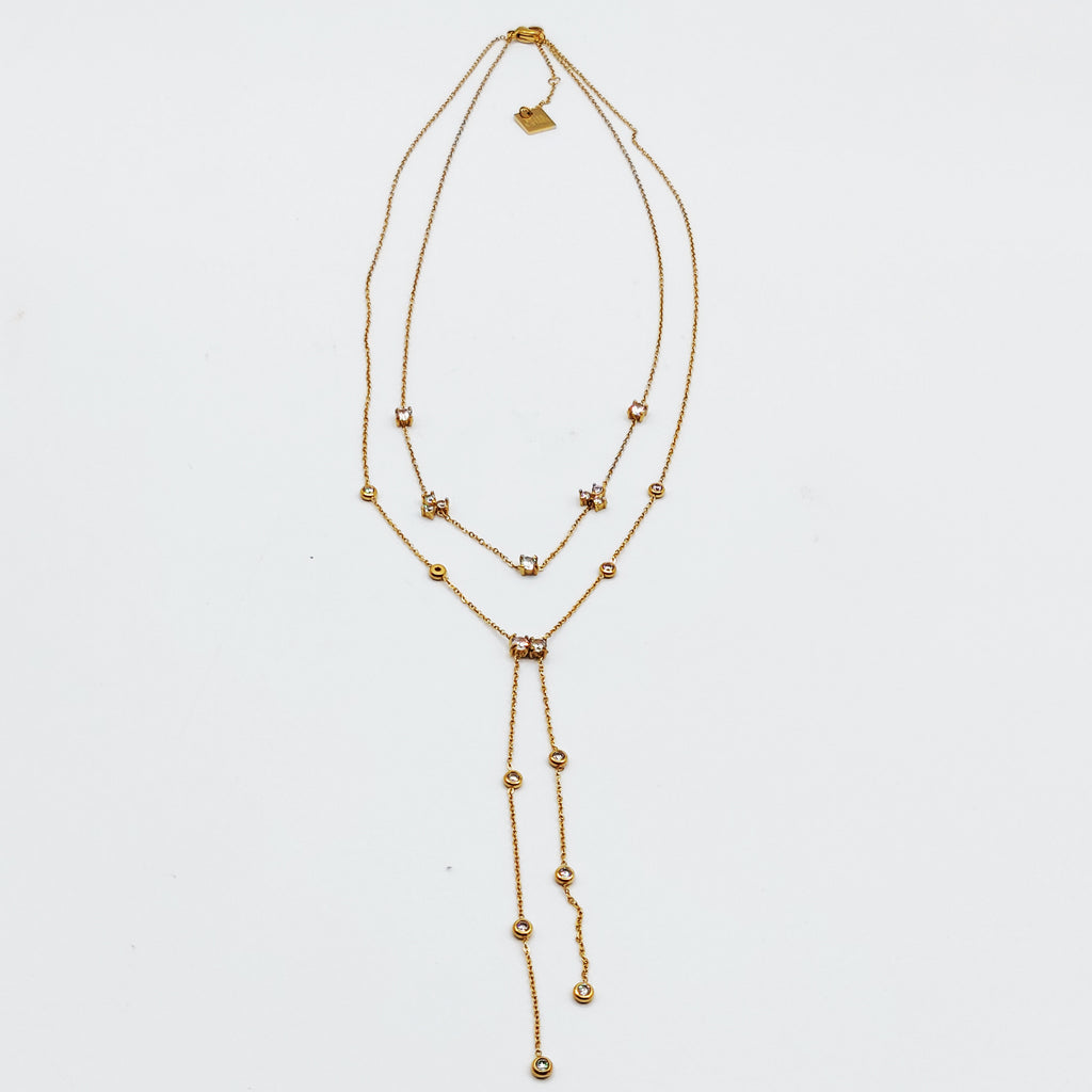 Collier Double Cristaux Ronds Descendant Luxe