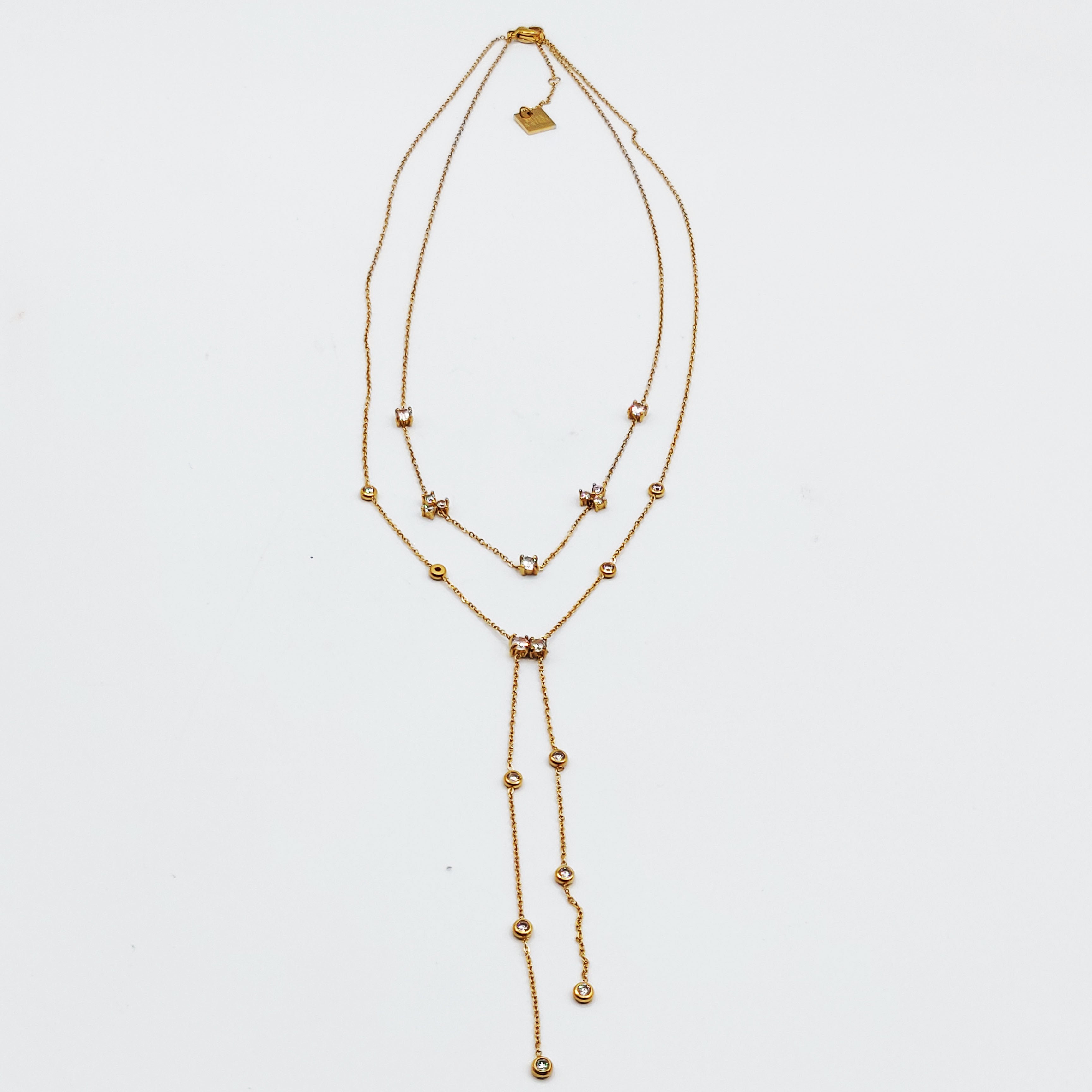 Collier Double Cristaux Ronds Descendant Luxe