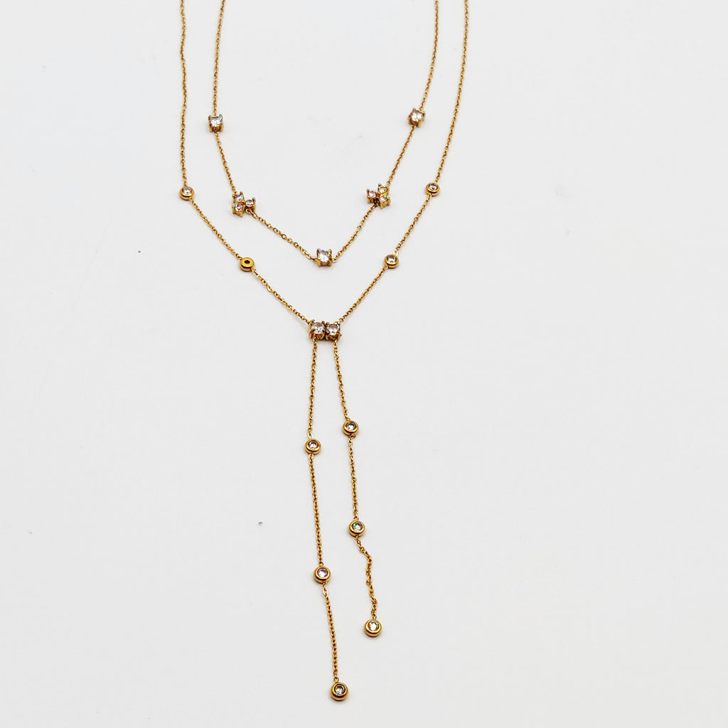 Collier Double Cristaux Ronds Descendant Luxe