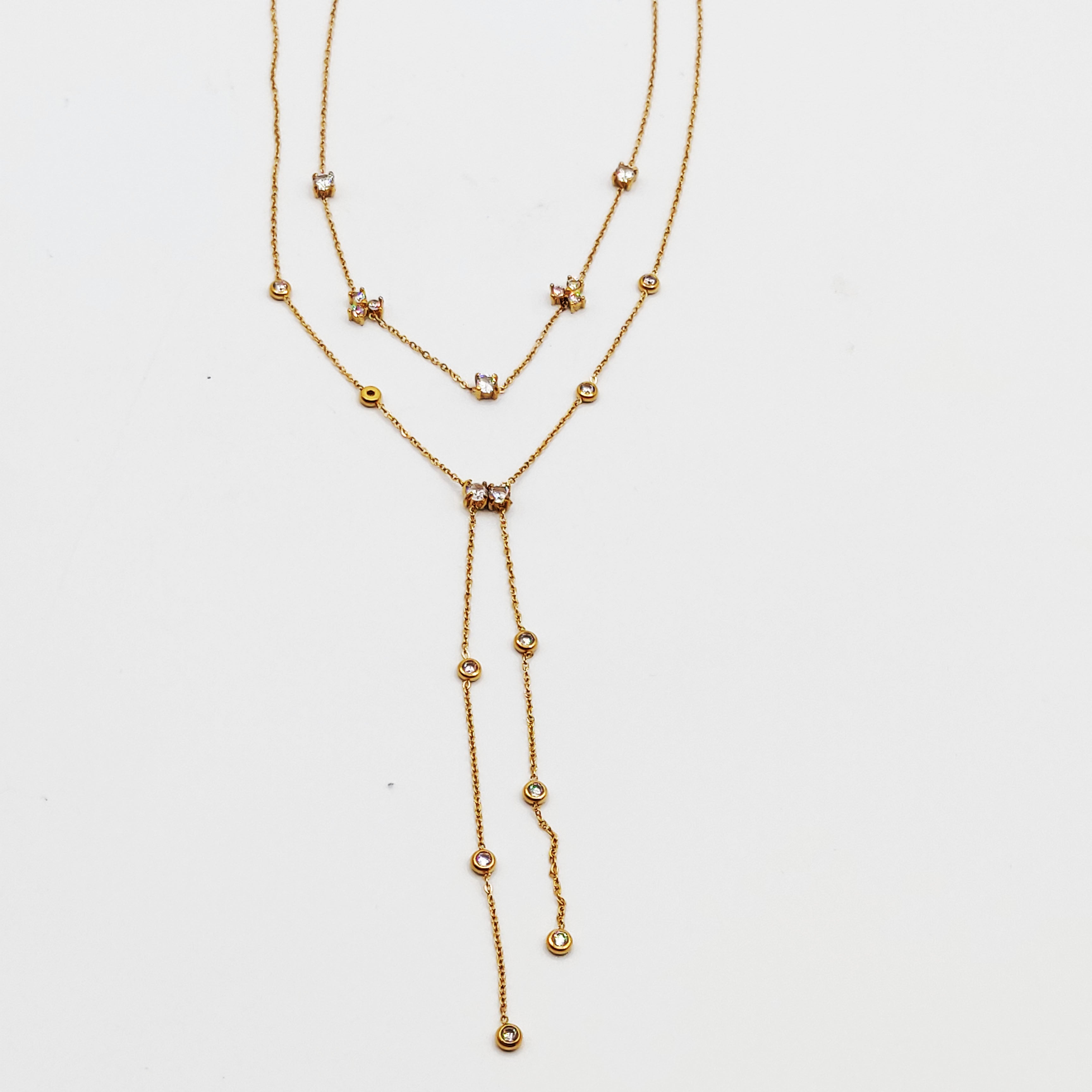 Collier Double Cristaux Ronds Descendant Luxe