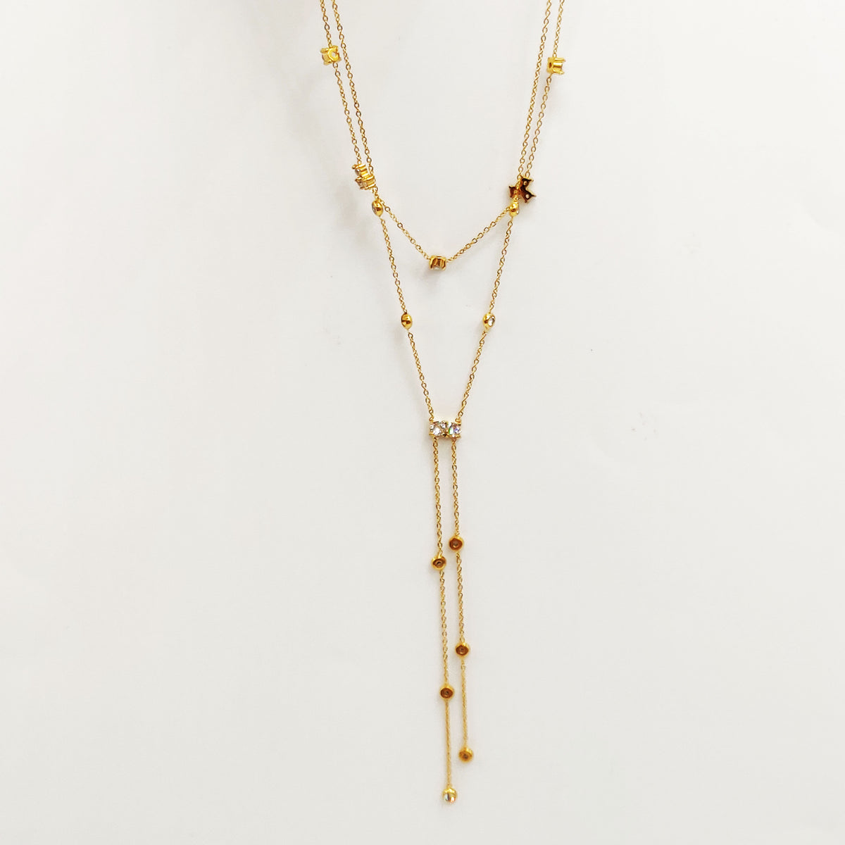 Collier Double Cristaux Ronds Descendant Luxe