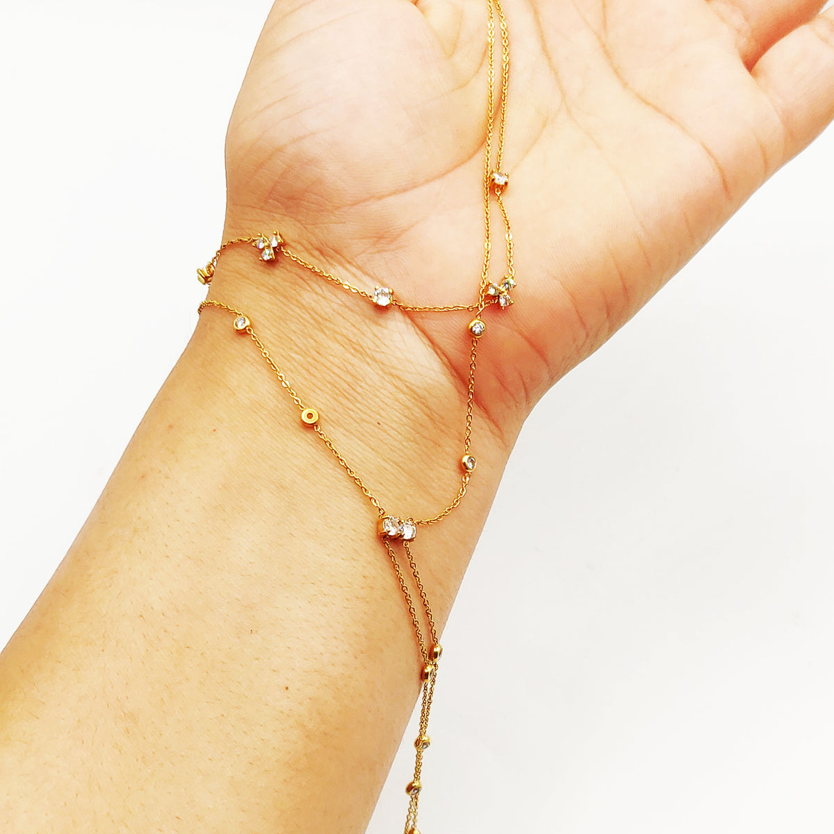 Collier Double Cristaux Ronds Descendant Luxe