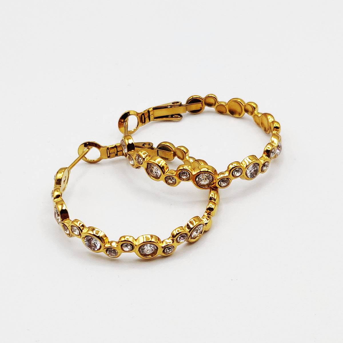 Boucles d'oreilles Créoles Multi Cristaux Ronds Luxe