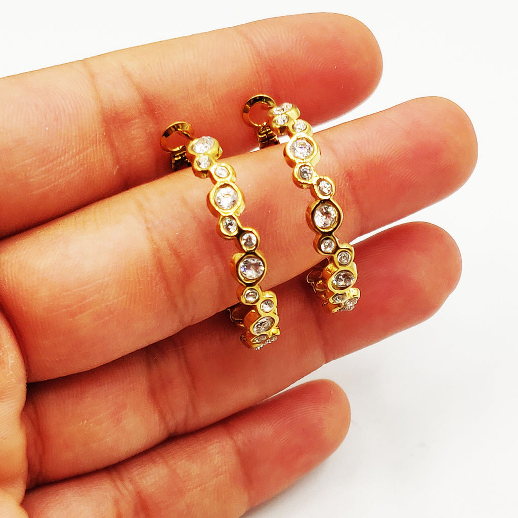 Boucles d'oreilles Créoles Multi Cristaux Ronds Luxe