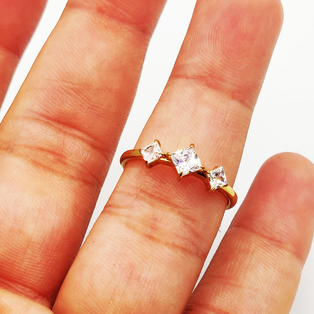 Bague Triple Cristaux Losanges Luxe