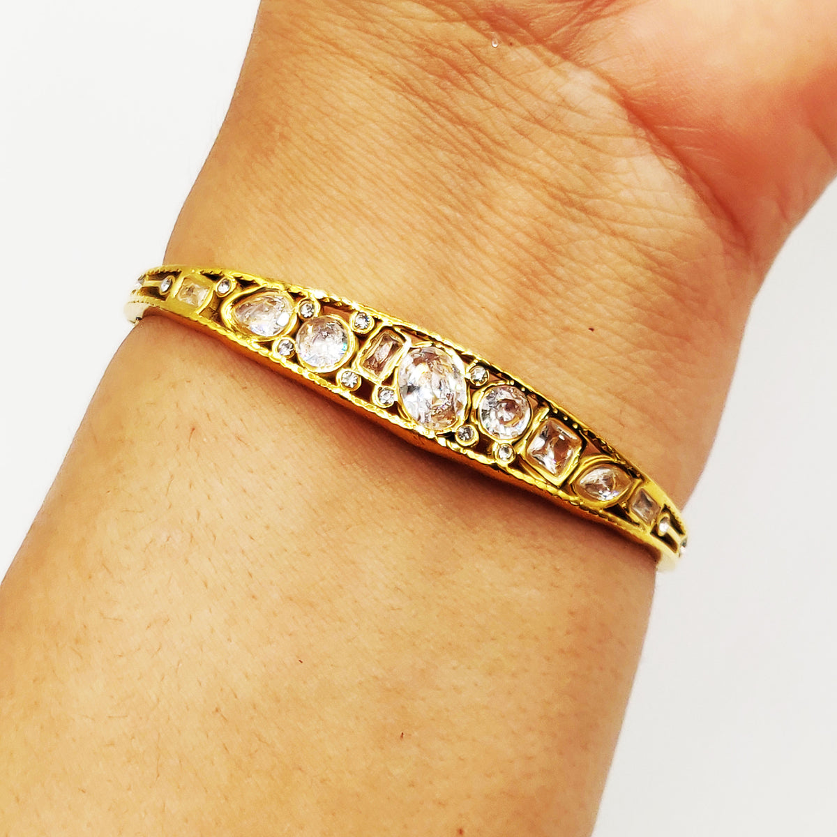 Bracelet Rigide Grands Cristaux Multi Formes Luxe
