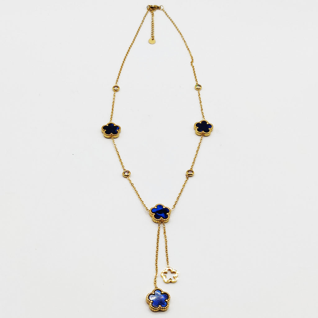 Collier Marguerites Cristaux Bleus Luxe Descendant