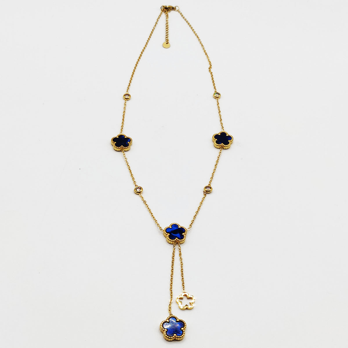 Collier Marguerites Cristaux Bleus Luxe Descendant