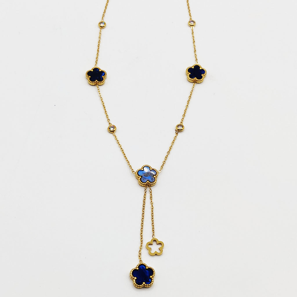 Collier Marguerites Cristaux Bleus Luxe Descendant
