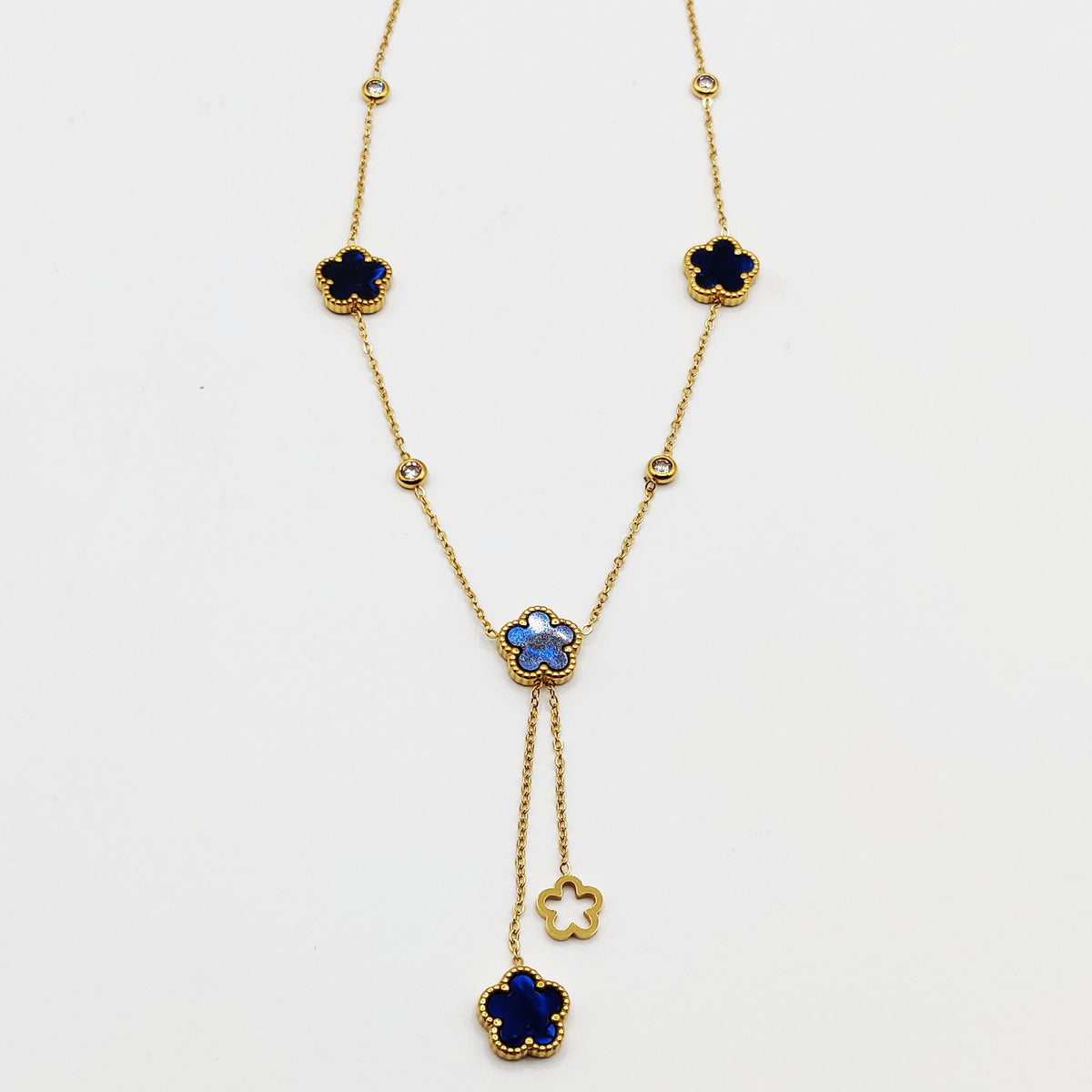 Collier Marguerites Cristaux Bleus Luxe Descendant