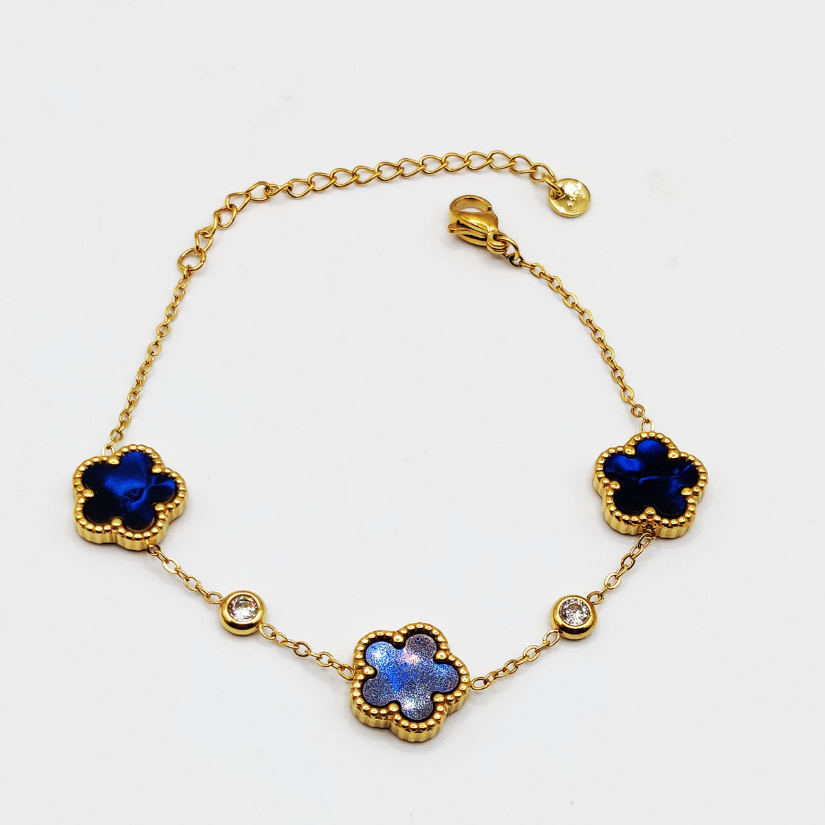 Bracelet Marguerites Cristaux Bleus Luxe