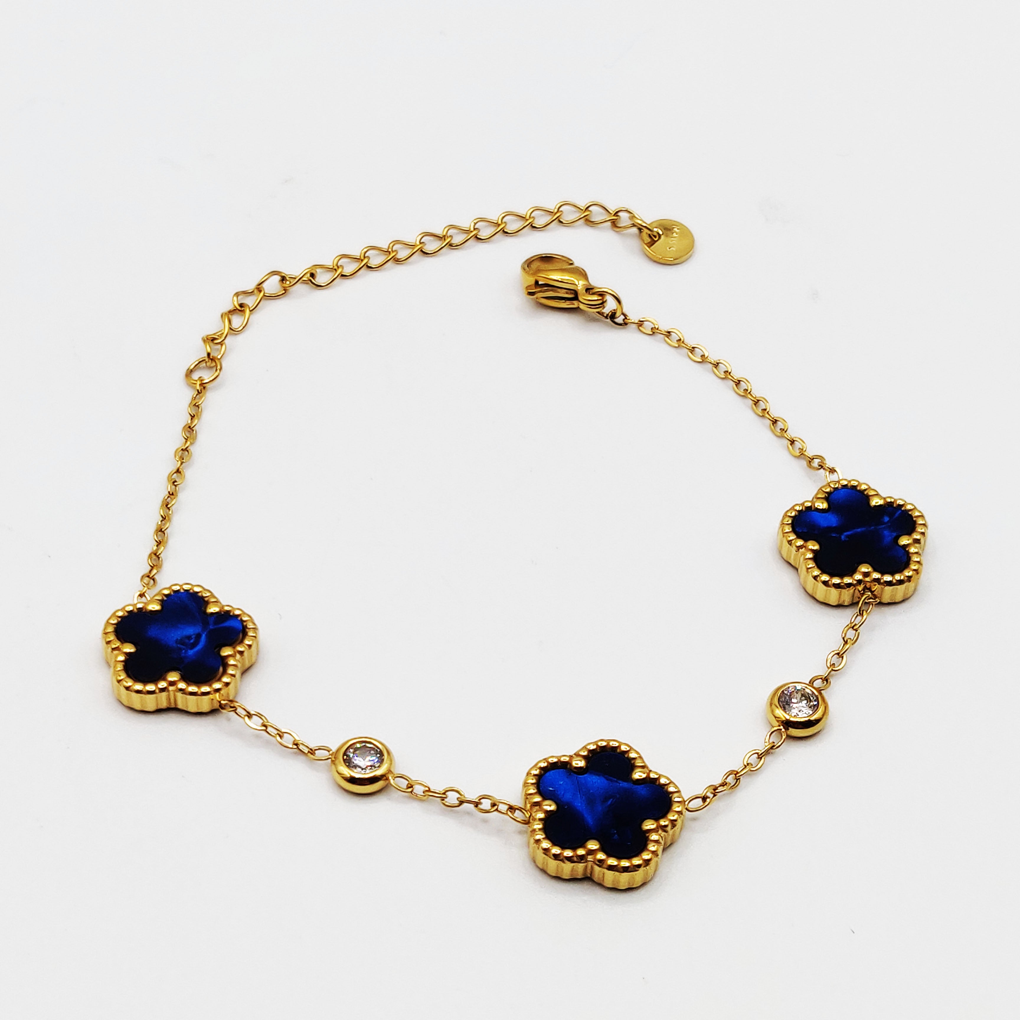 Bracelet Marguerites Cristaux Bleus Luxe