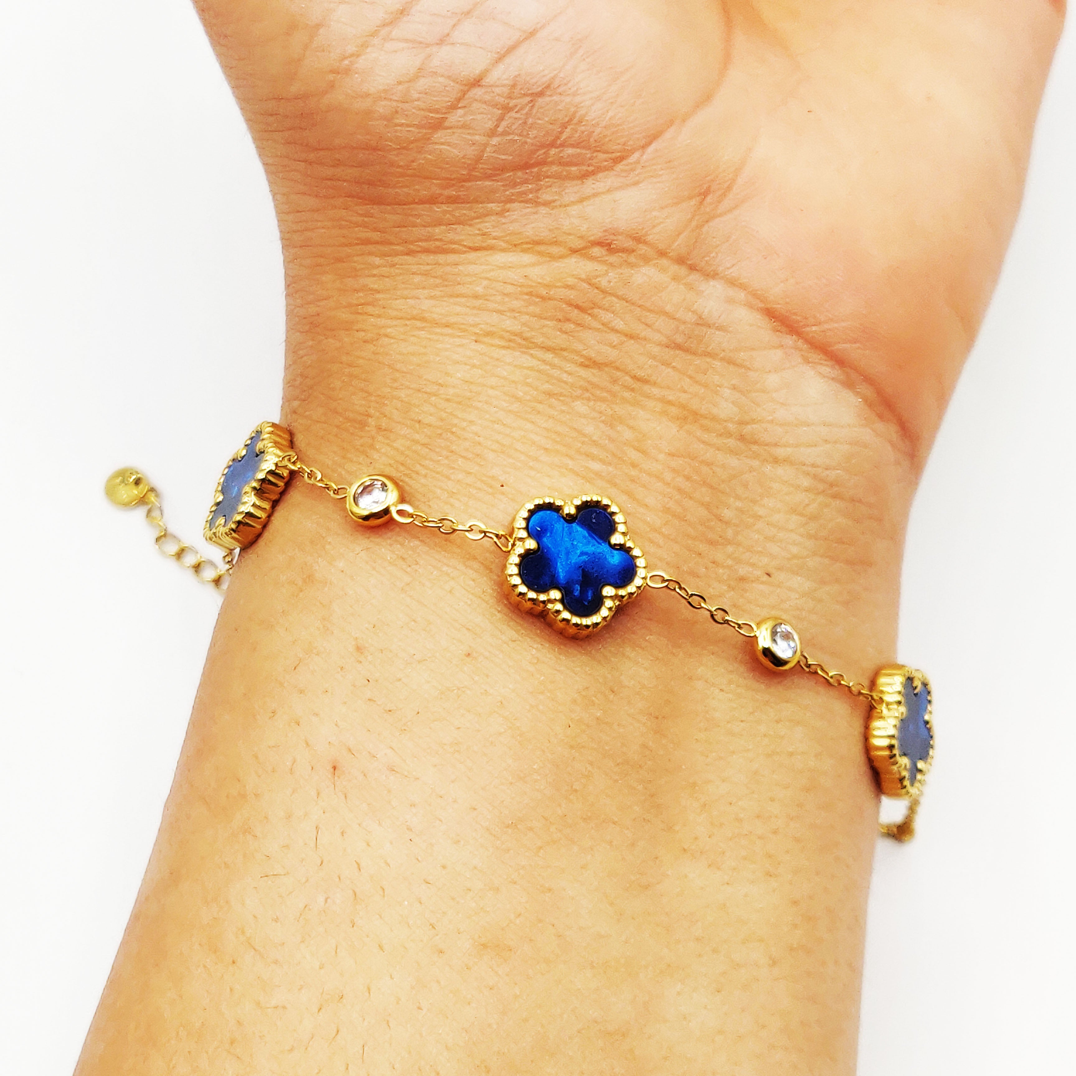 Bracelet Marguerites Cristaux Bleus Luxe