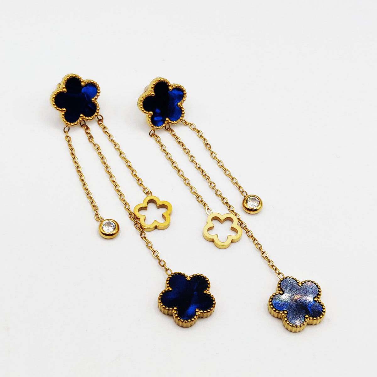 Boucles d'oreilles Marguerites Cristaux Bleus Luxe