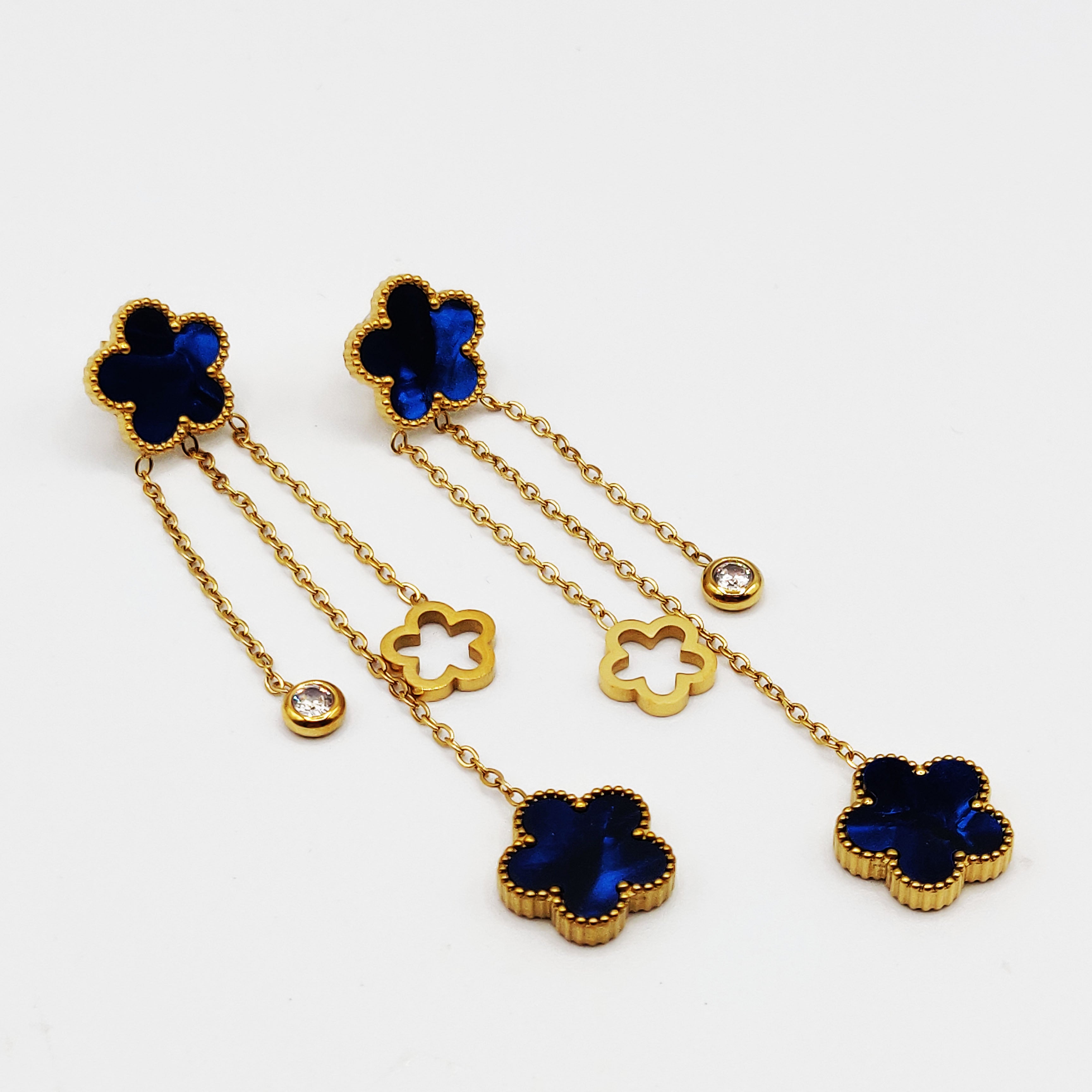 Boucles d'oreilles Marguerites Cristaux Bleus Luxe