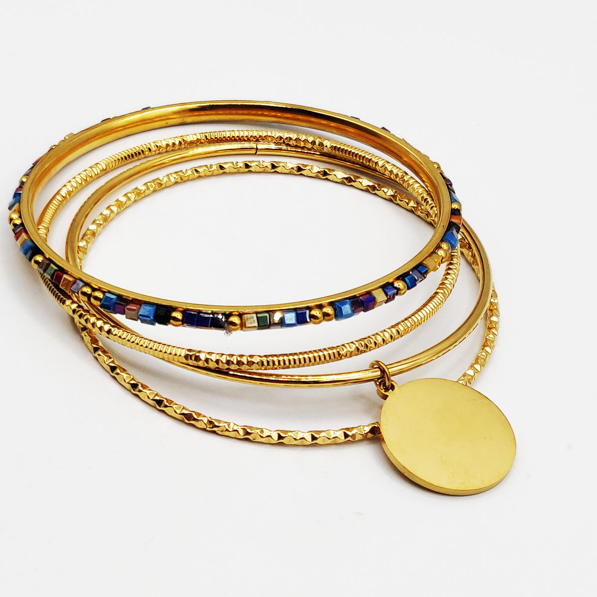 4 Bracelets Rigides Stylish Pierres Multicolores Luxe
