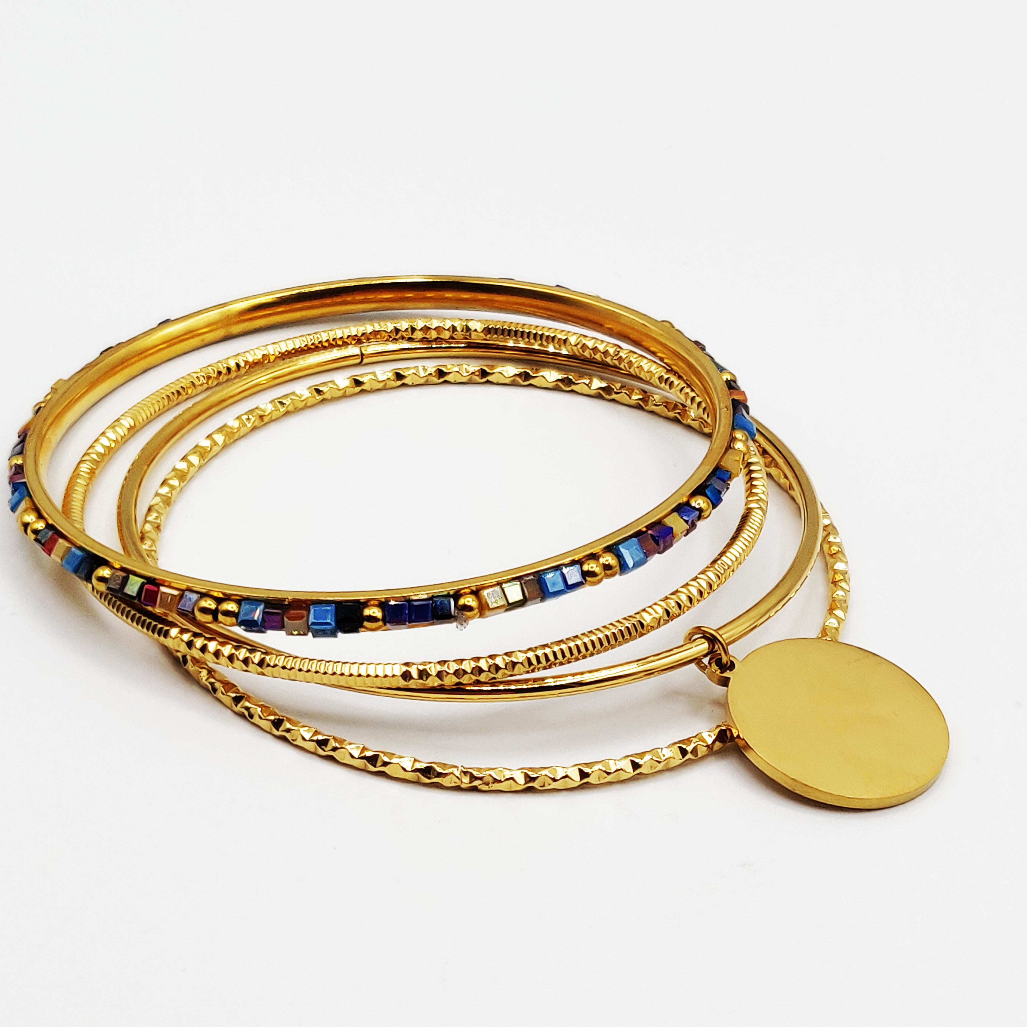 4 Bracelets Rigides Stylish Pierres Multicolores Luxe