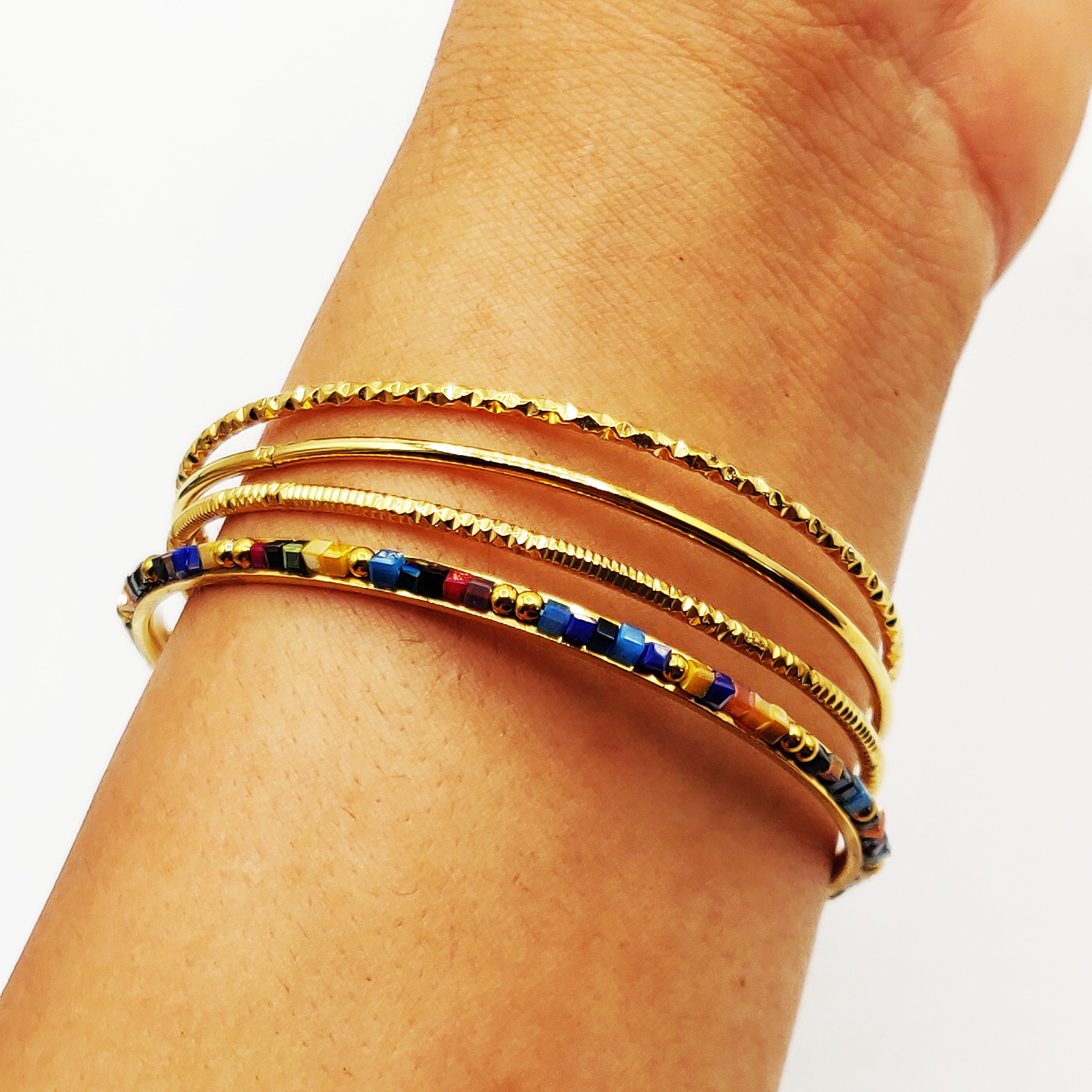 4 Bracelets Rigides Stylish Pierres Multicolores Luxe