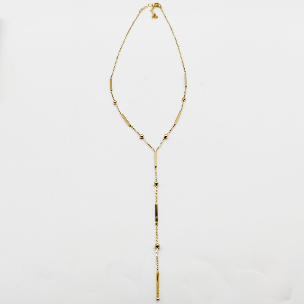 Collier Barres Dorées et Perles d'imitation Dorées Descendant Luxe