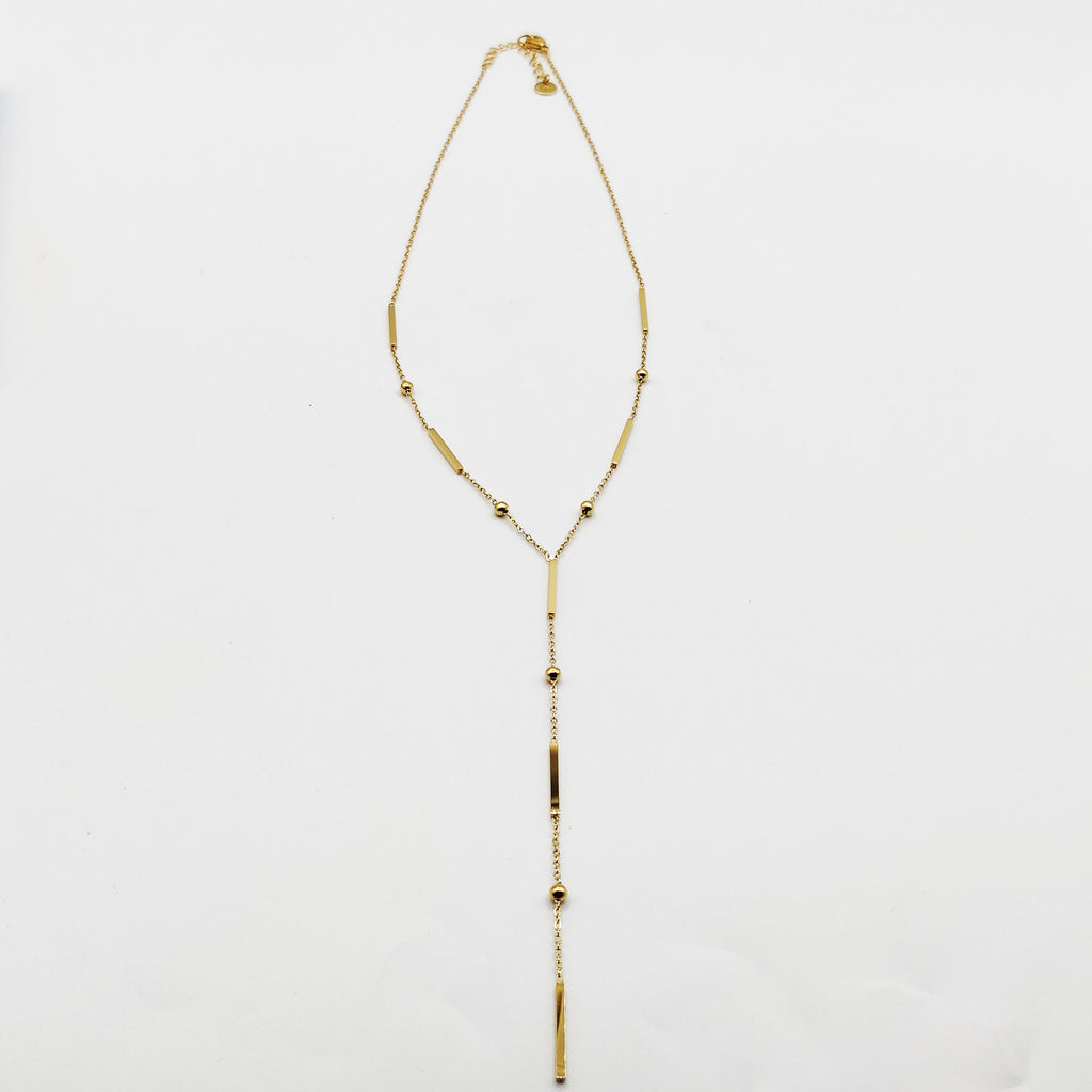 Collier Barres Dorées et Perles d'imitation Dorées Descendant Luxe