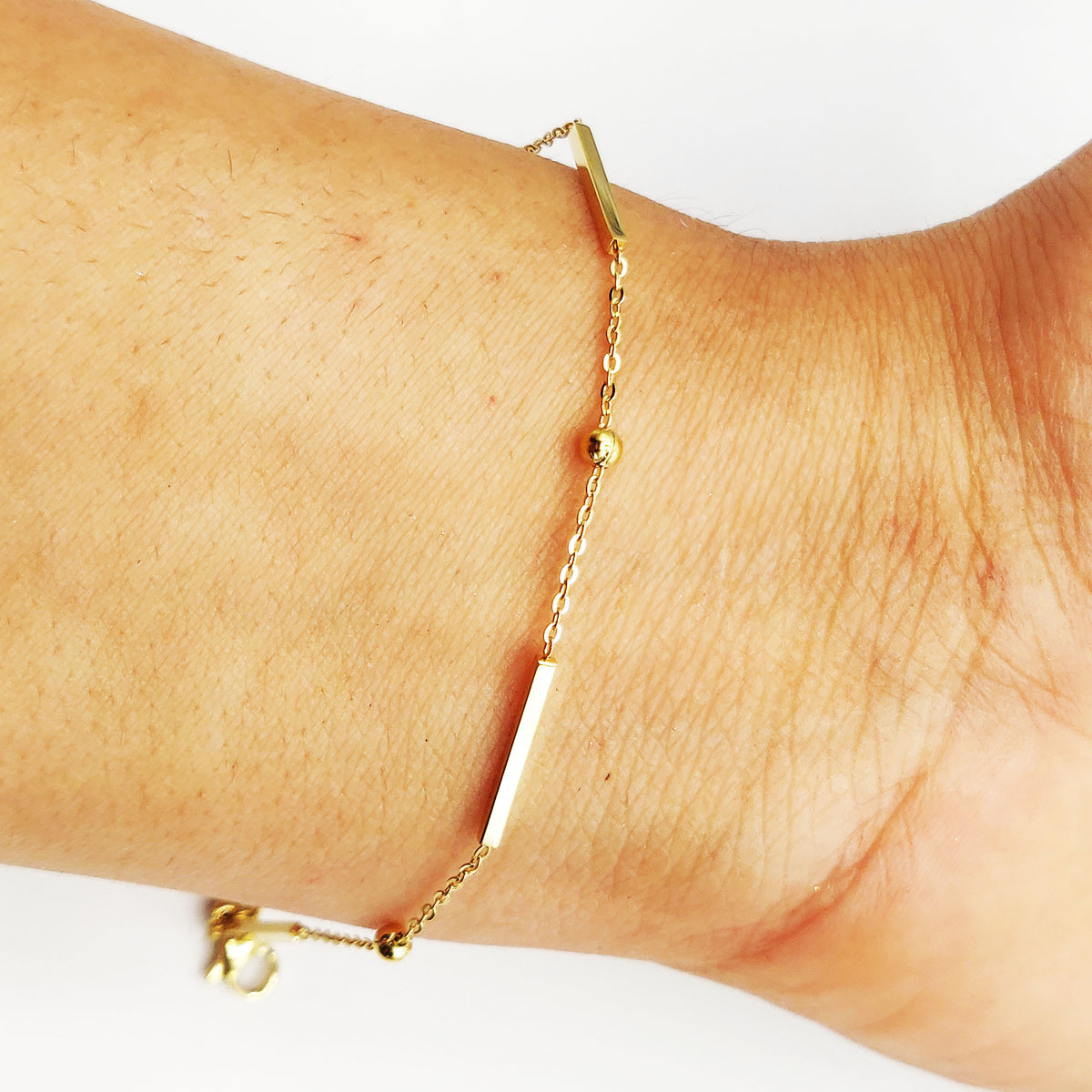Bracelet Barres Dorées et Perles d'imitation Dorées Luxe