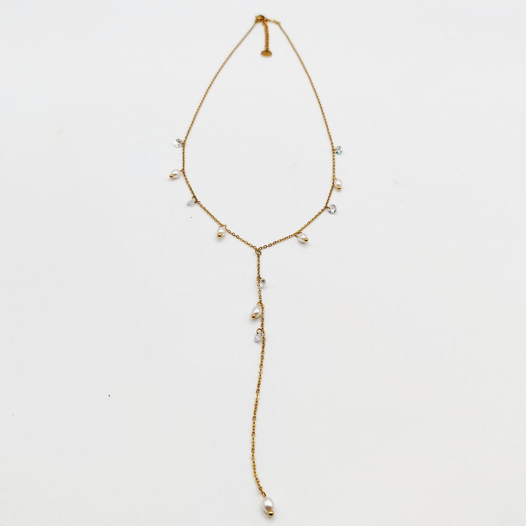 Collier Perles d'imitation Ovales et Cristaux Descendant Luxe