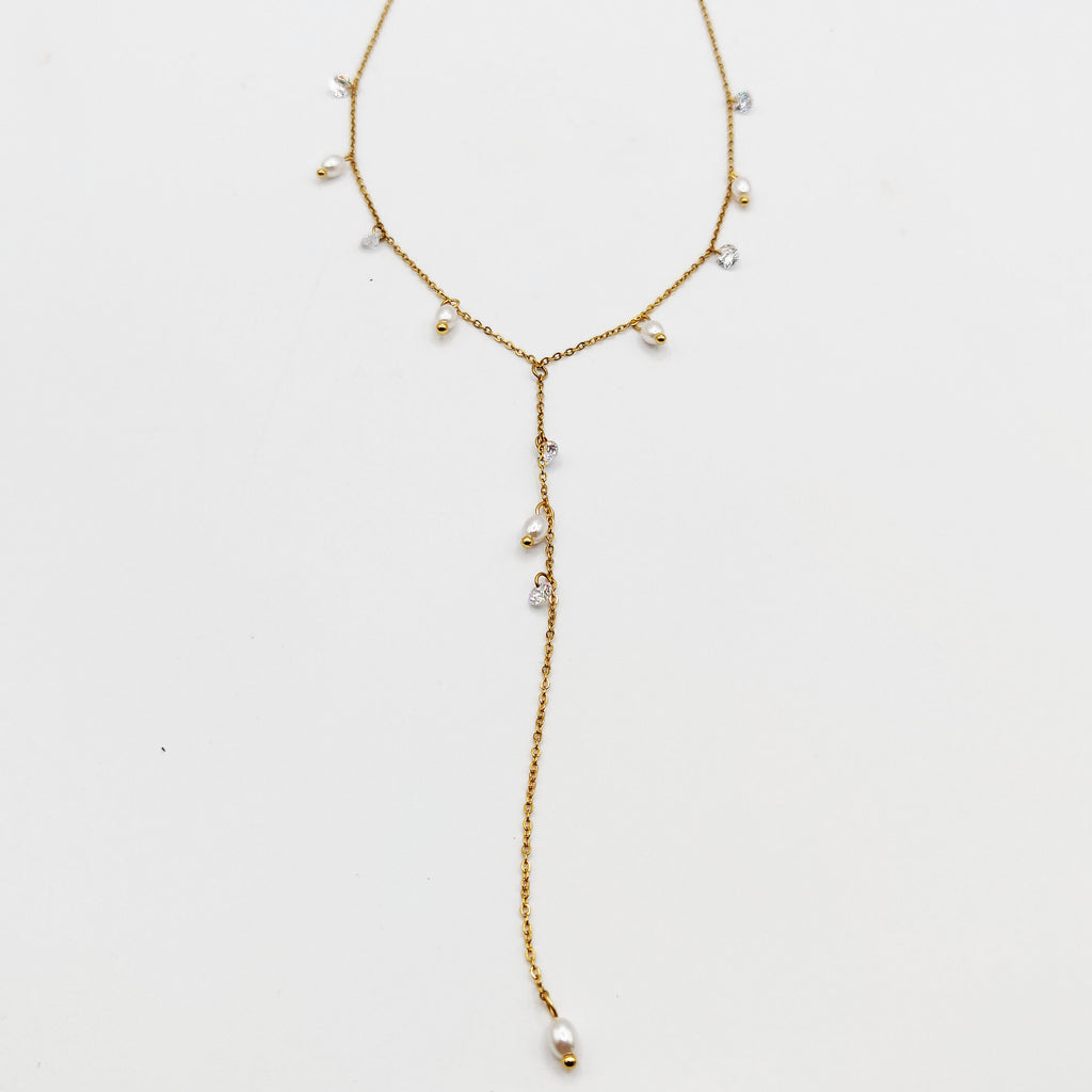Collier Perles d'imitation Ovales et Cristaux Descendant Luxe