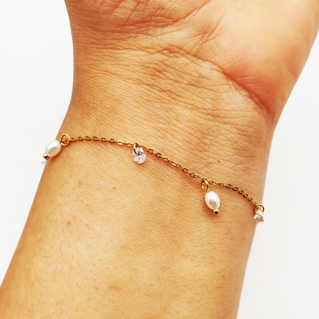 Bracelet Perles d'imitation Ovales et Cristaux Luxe