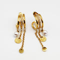 Boucles d'oreilles Créoles Triple Pendentifs Perles d'imitation et Ronds Dorés Luxe