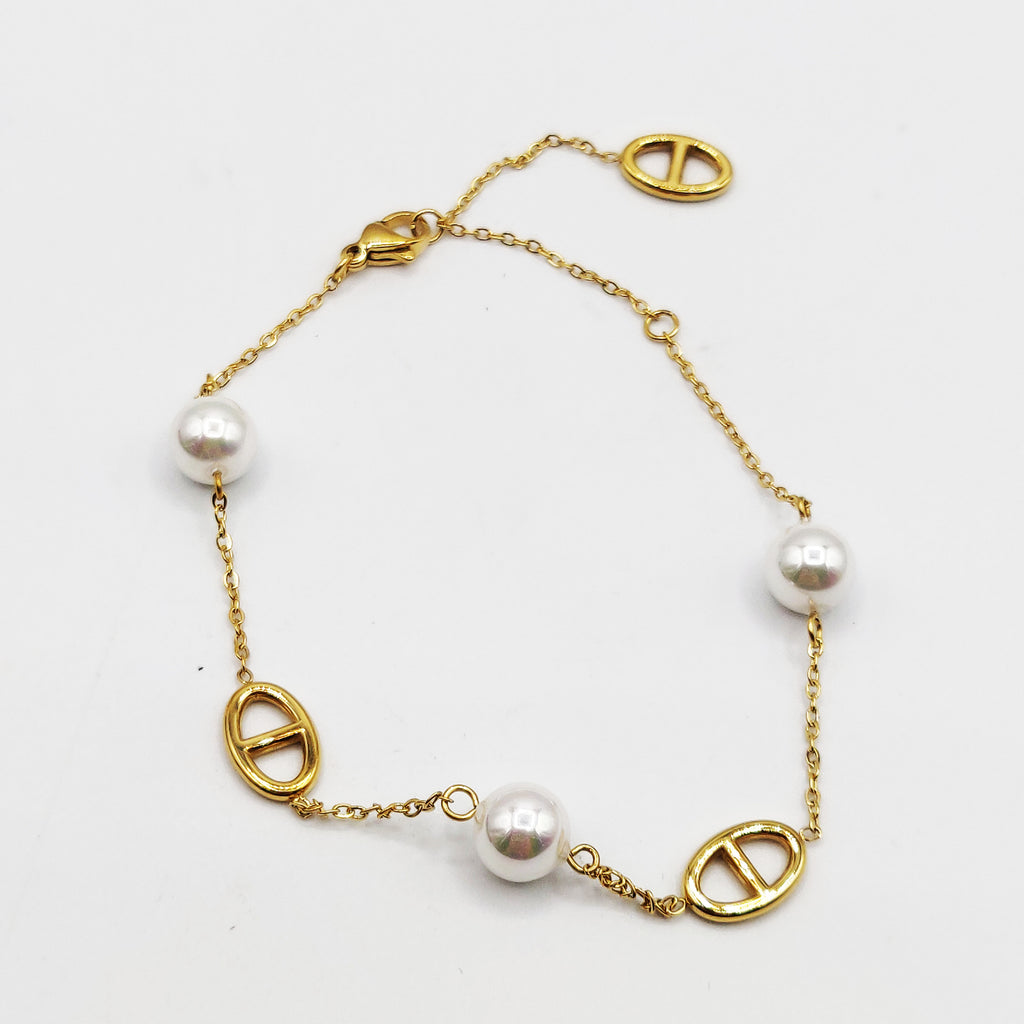 Chaine de Cheville H Luxe et Perles d'imitation Blanches