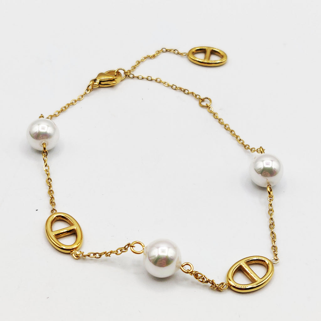 Chaine de Cheville H Luxe et Perles d'imitation Blanches
