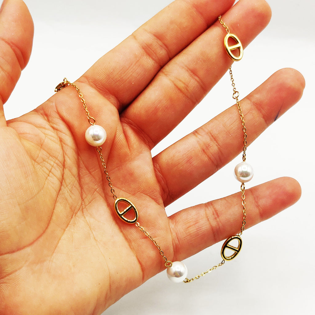 Chaine de Cheville H Luxe et Perles d'imitation Blanches