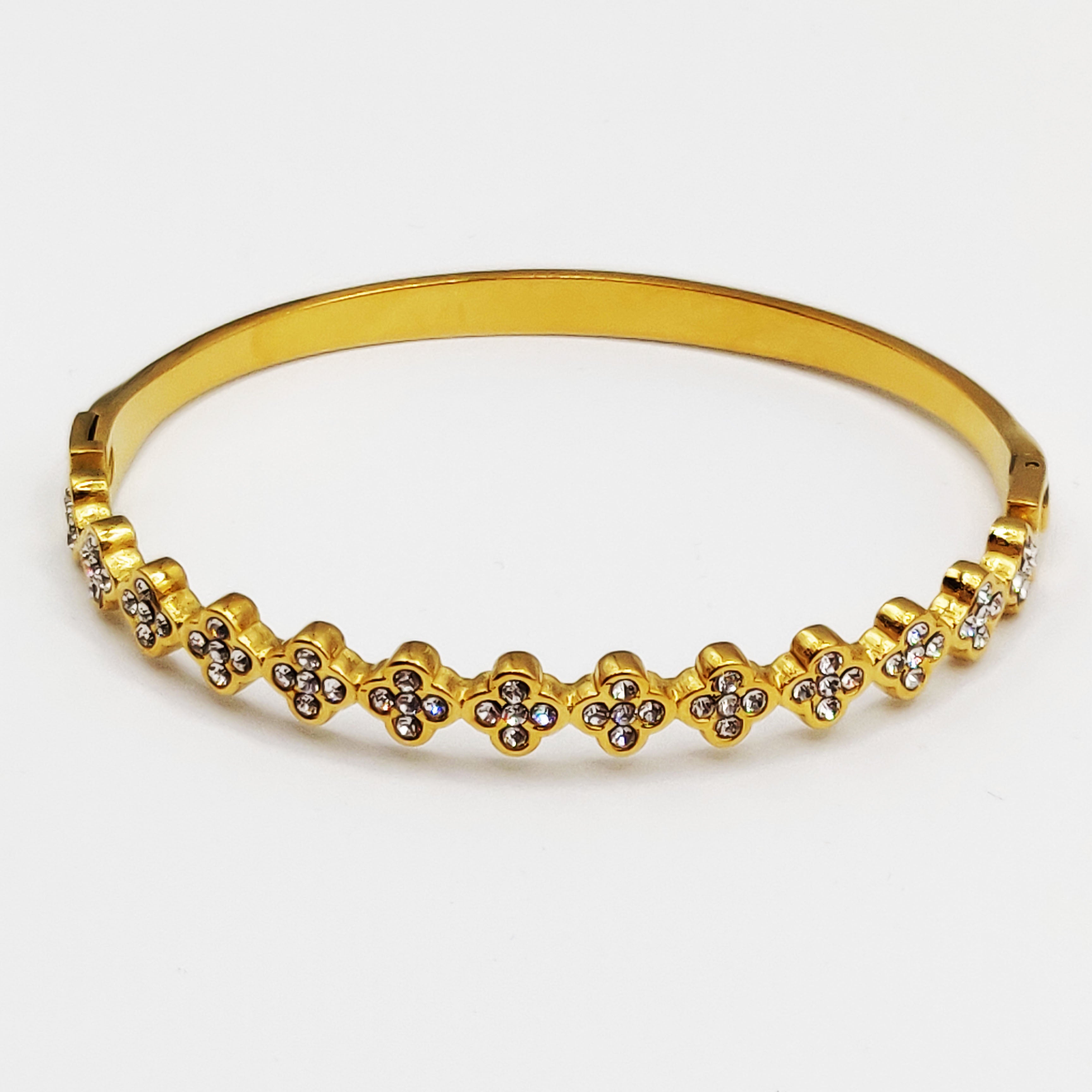 Bracelet Rigide Multi Trèfles 5 Cristaux Luxe