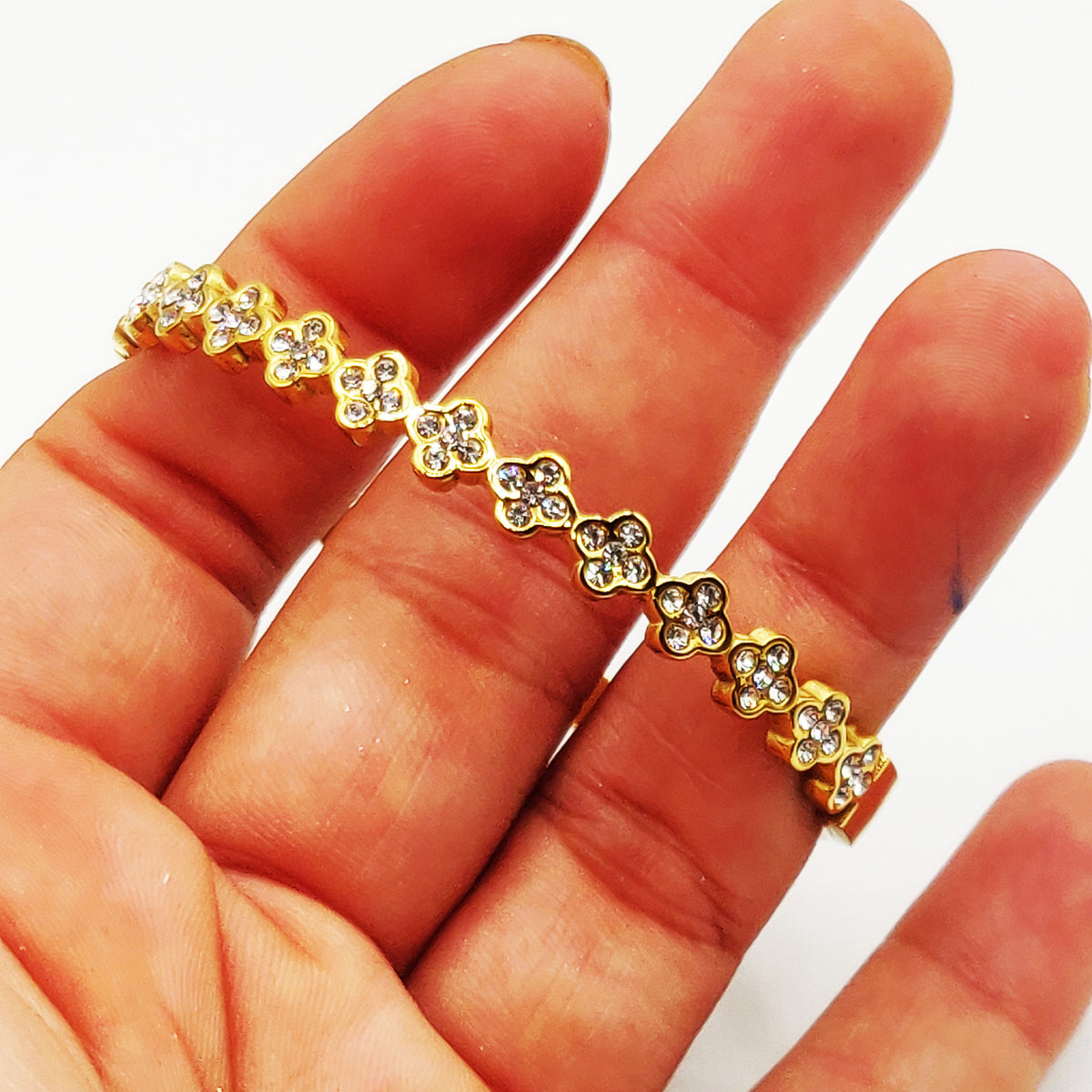 Bracelet Rigide Multi Trèfles 5 Cristaux Luxe