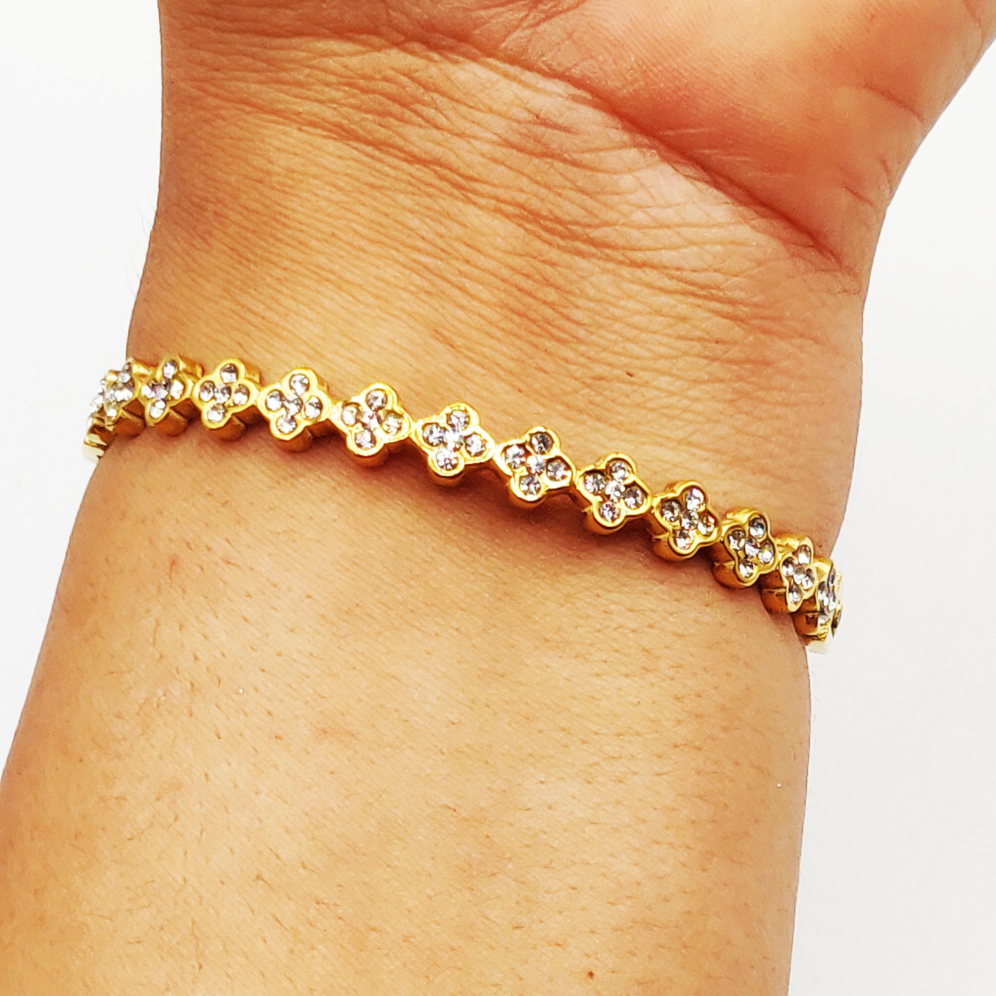 Bracelet Rigide Multi Trèfles 5 Cristaux Luxe
