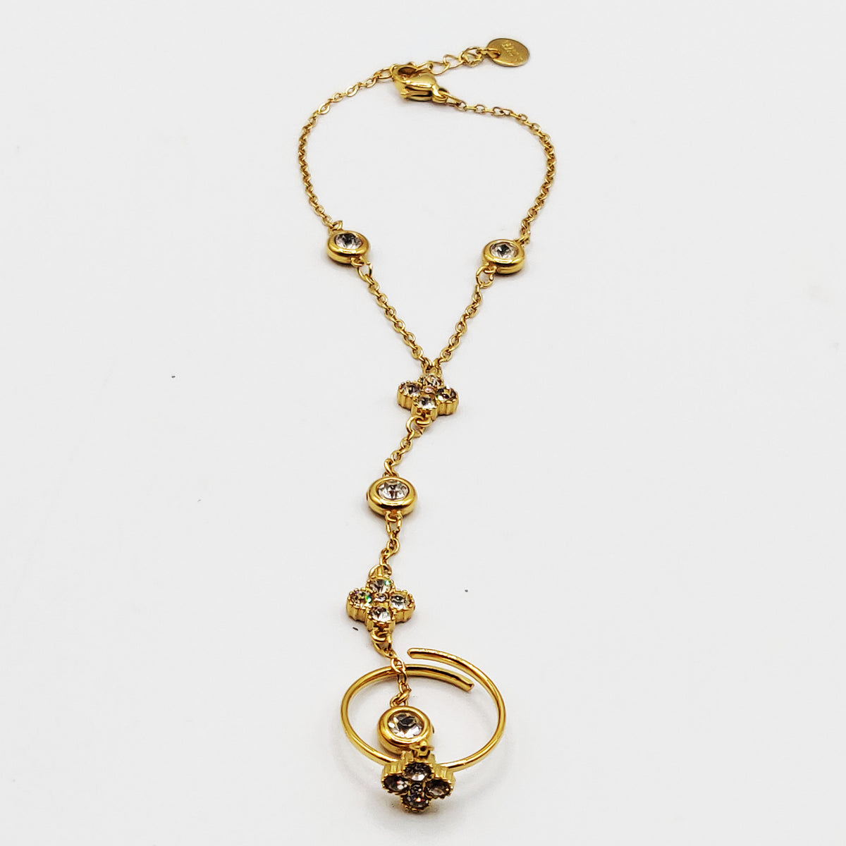 Bracelet / Chaîne de Main Trèfles 5 Cristaux et Ronds Cristaux Luxe