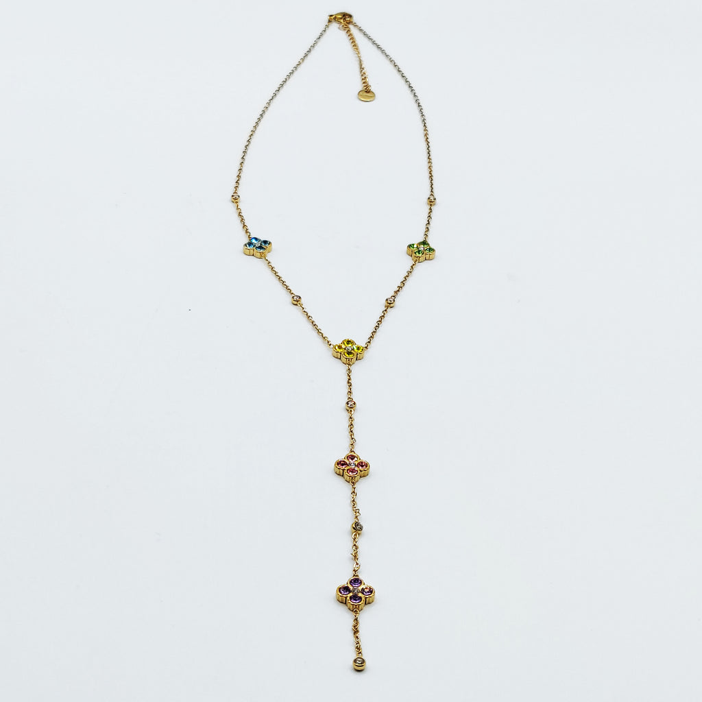 Collier Trèfles 5 Cristaux Multicolores Luxe Descendant