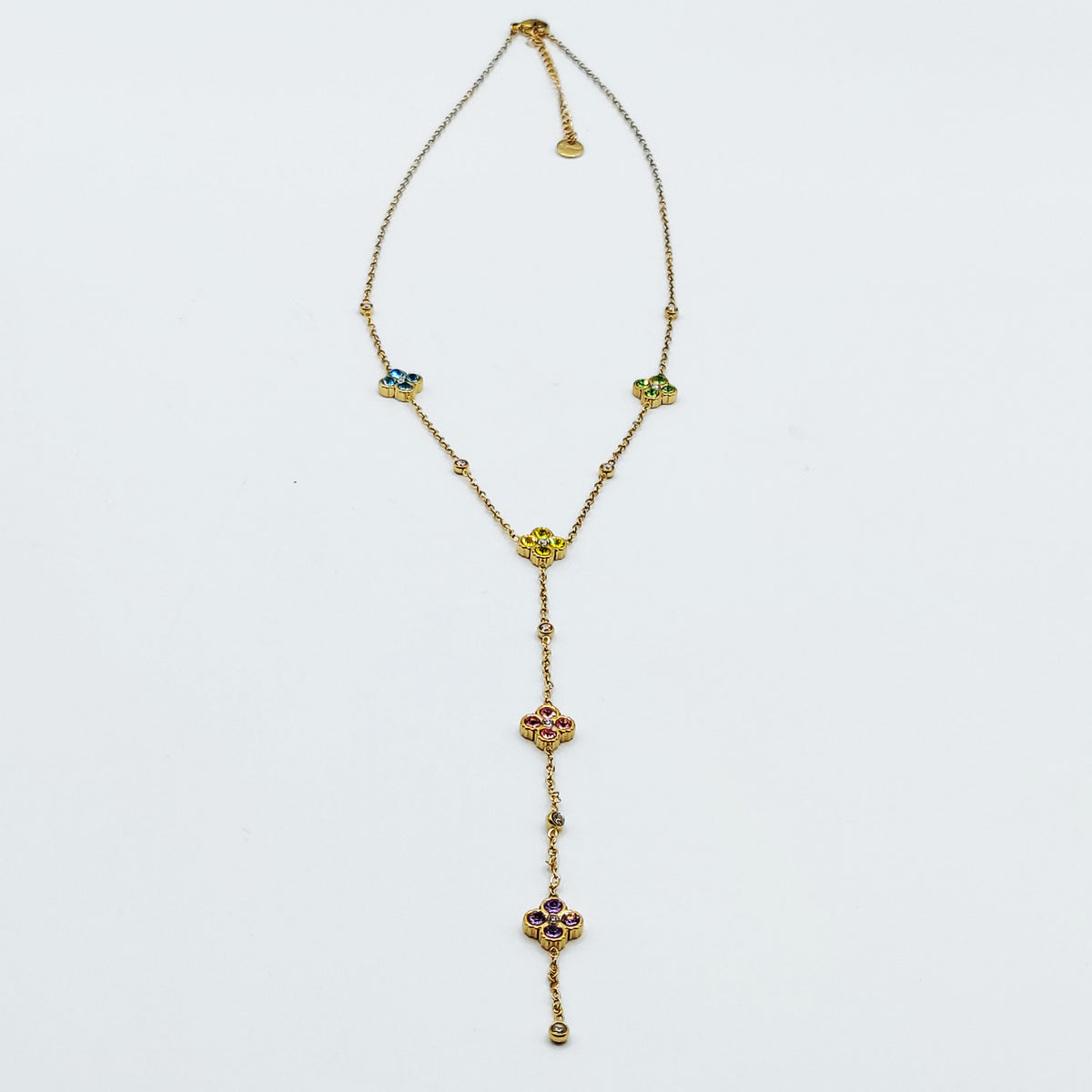 Collier Trèfles 5 Cristaux Multicolores Luxe Descendant